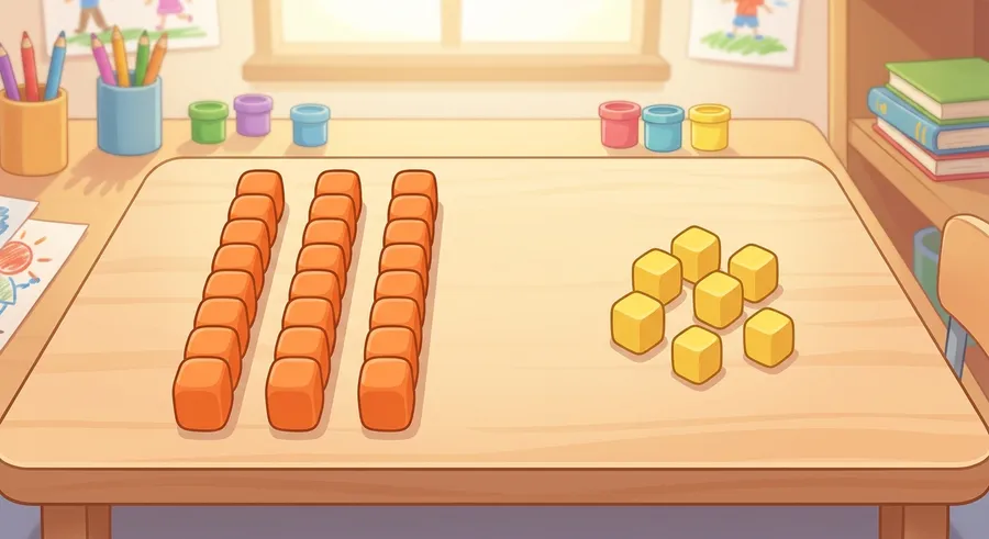 Ten-rods and single unit cubes showing tens and ones columns