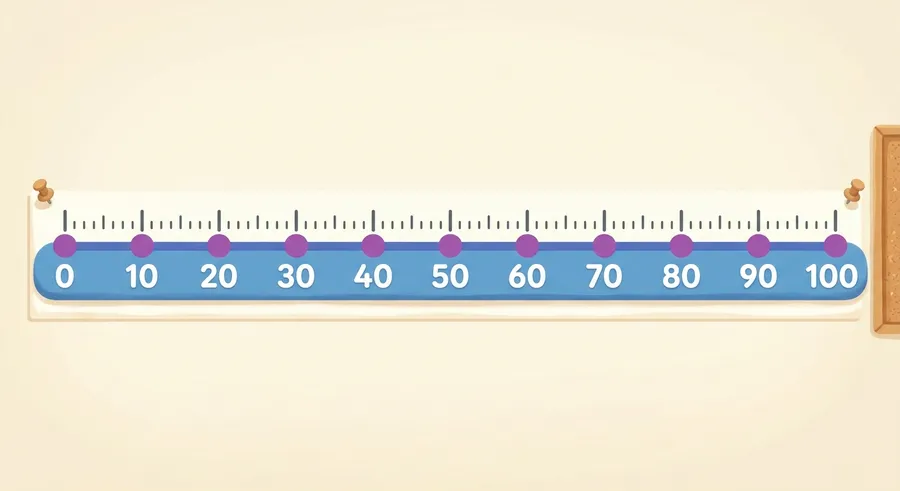 A number line marked in tens from zero up to one hundred