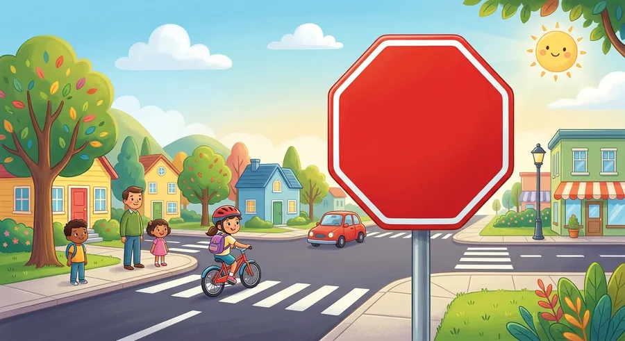 A red octagonal stop sign showing an eight-sided shape