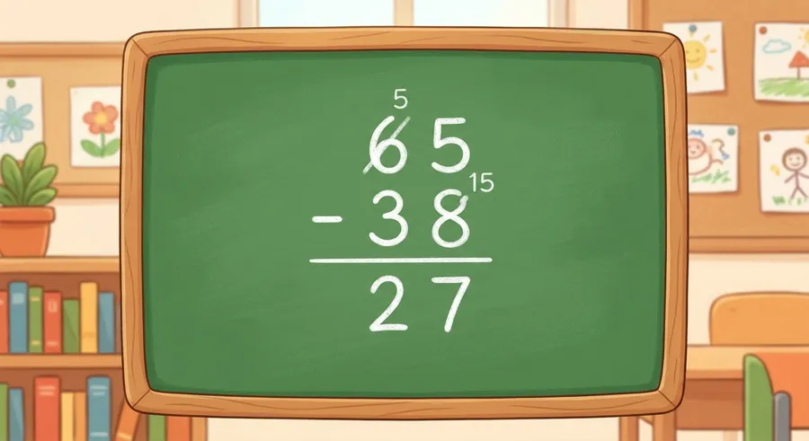 A worked column subtraction sum lined up by place value