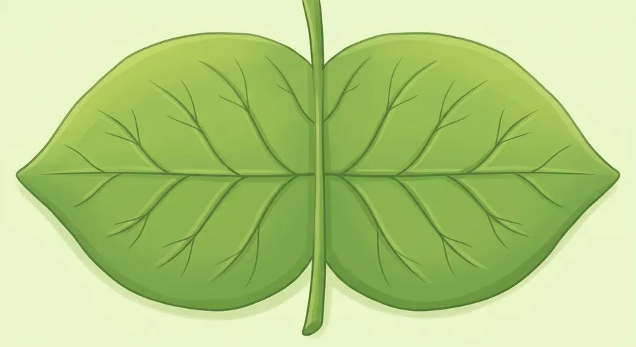 A green leaf whose left and right halves mirror each other