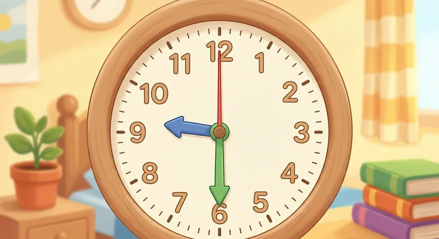 A clock face showing the short hour hand and long minute hand