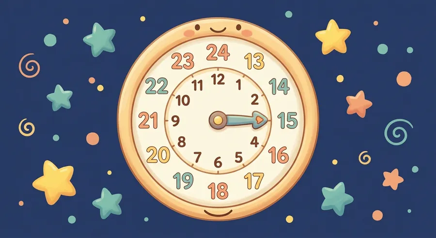 A twenty-four hour clock dial carrying on past twelve