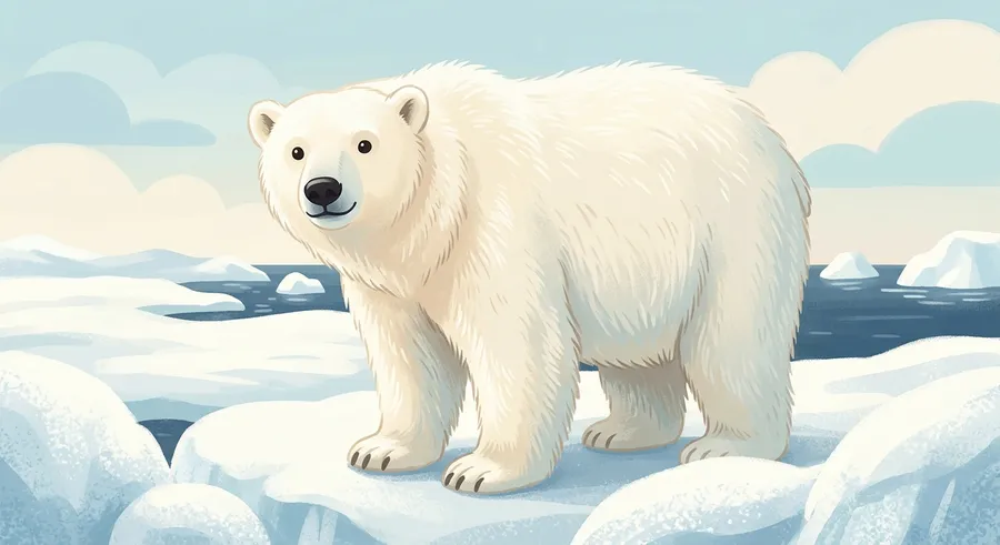 A polar bear with thick white fur built for the freezing Arctic