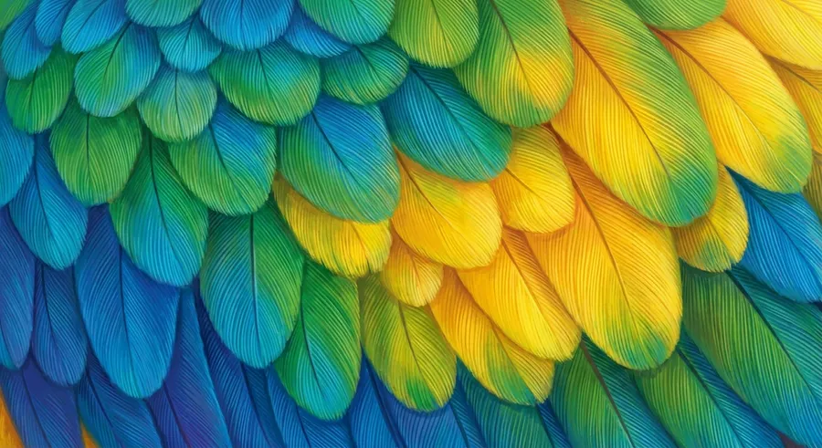 A close-up of a bird's brightly coloured feathers