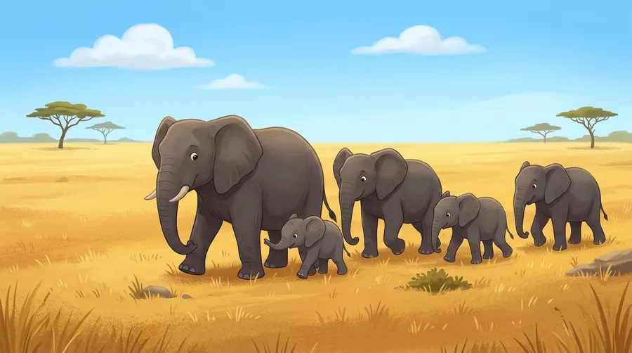 A herd of elephants walking together across the savanna