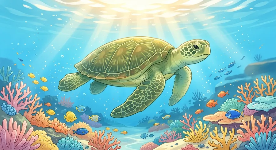 A sea turtle gliding gracefully through clear blue ocean water
