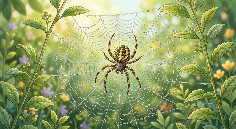 A spider resting on its web, showing its eight legs