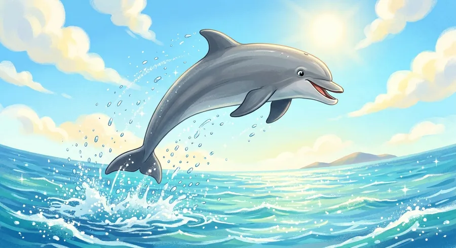 A dolphin leaping above the surface of the sea