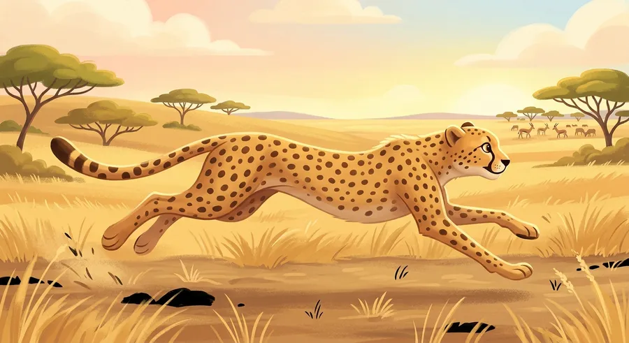 A cheetah sprinting at full speed across the open savanna