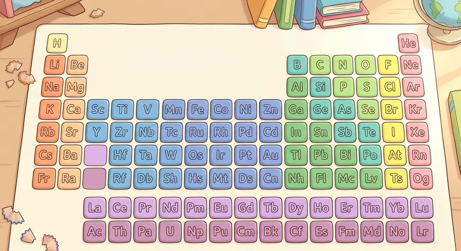 The periodic table chart arranging all the known chemical elements