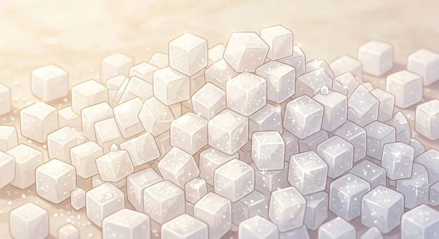 Close-up of white table salt crystals made of sodium and chlorine