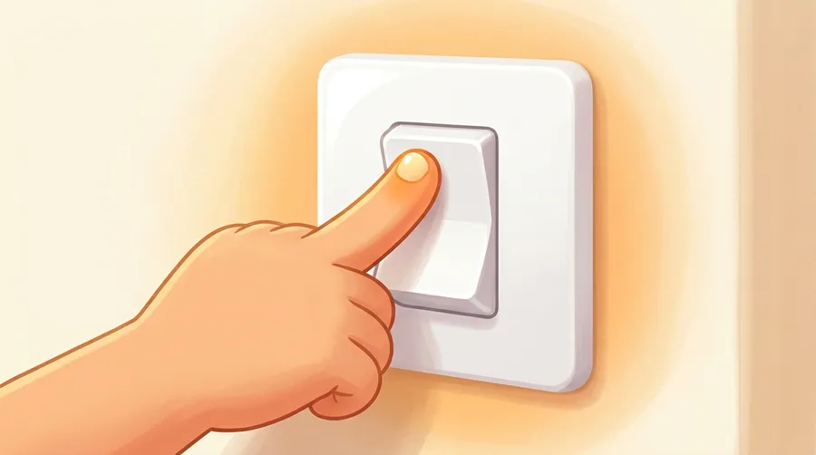 A finger flipping a wall light switch to close the circuit