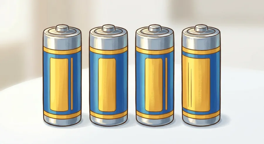 A row of small AA batteries that safely supply electrical energy