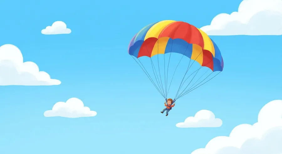 A skydiver drifting down under an open parachute slowed by air resistance