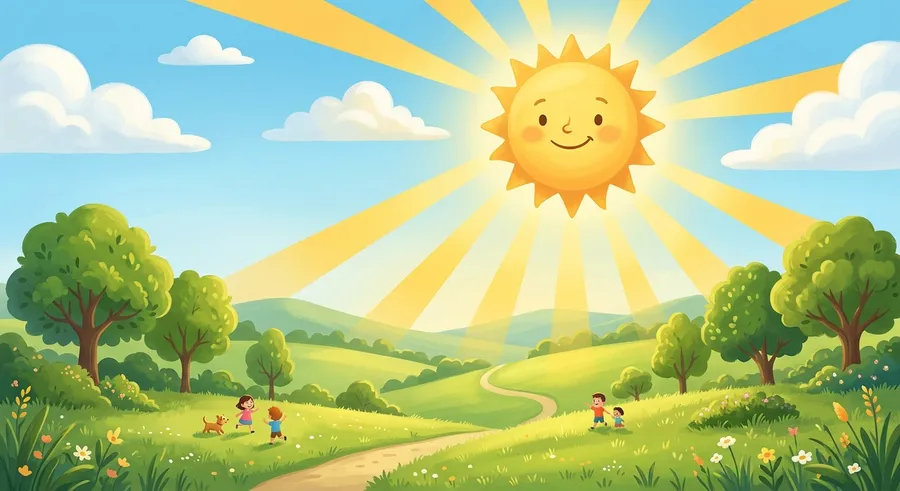 The Sun shining brightly, sending heat to Earth by radiation