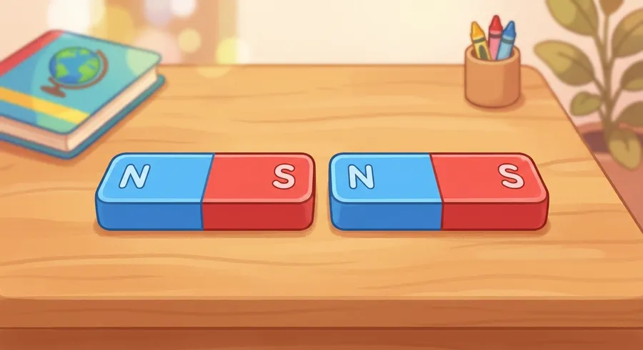 Two labelled bar magnets showing their north and south poles
