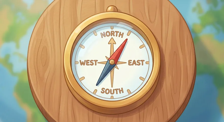 A compass with its needle pointing north towards the Earth's magnetic pole