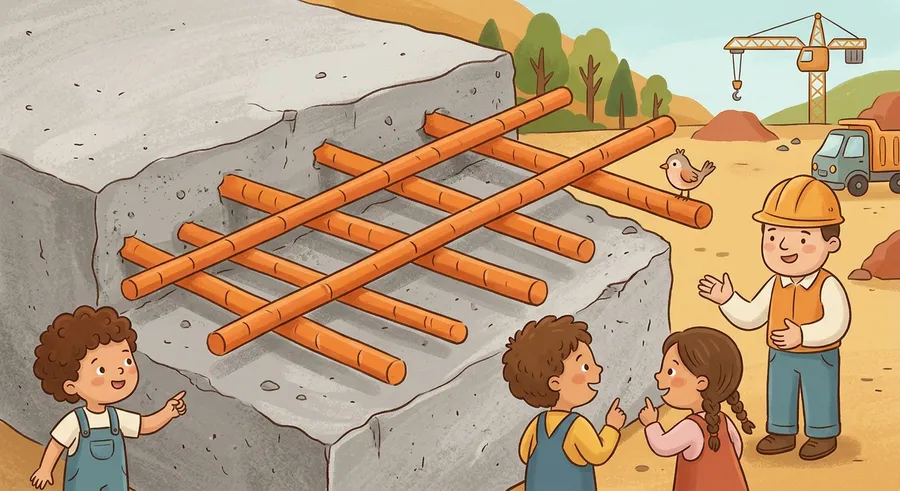 Steel reinforcing bars set inside concrete, a strong composite material