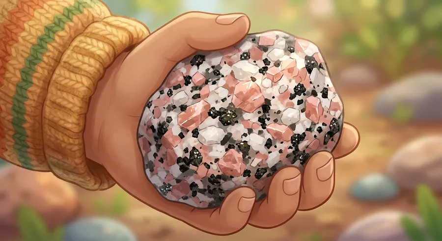 A piece of granite showing its large, visible crystals