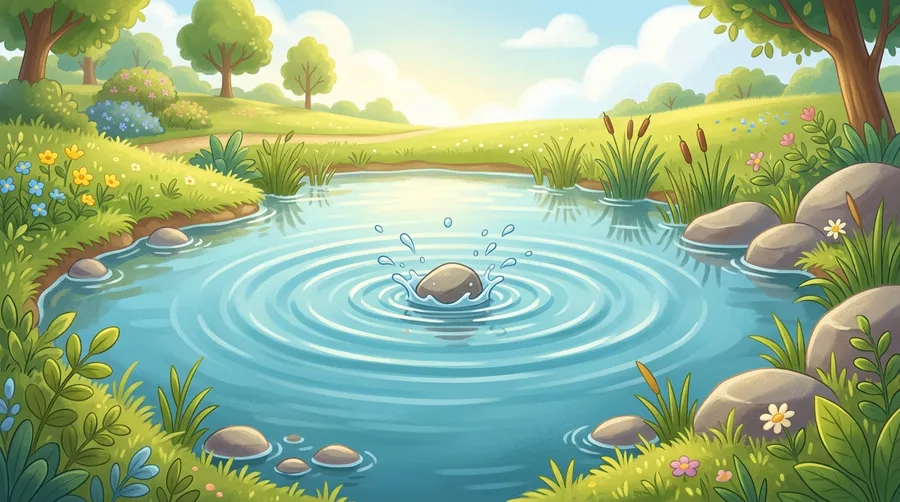 Circular ripples spreading outward across the surface of a pond