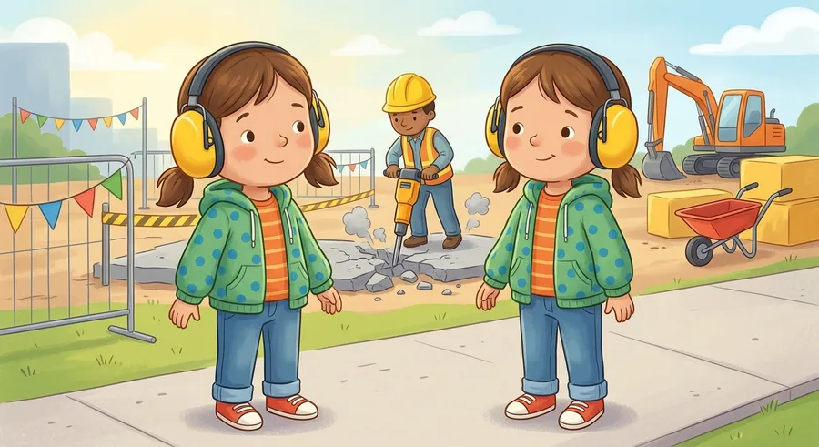 A child wearing padded ear protectors to block out loud noise