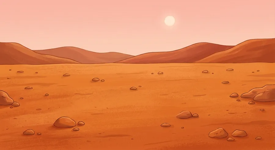 The rocky red surface of Mars, one of the rocky inner planets