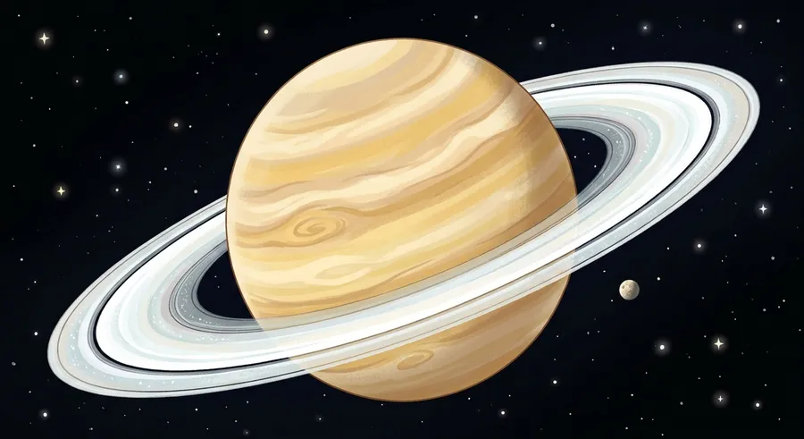 The gas giant Saturn surrounded by its bright, icy rings
