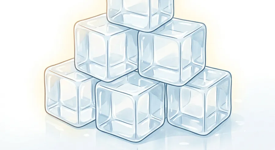 A pile of clear, solid ice cubes keeping their fixed shape
