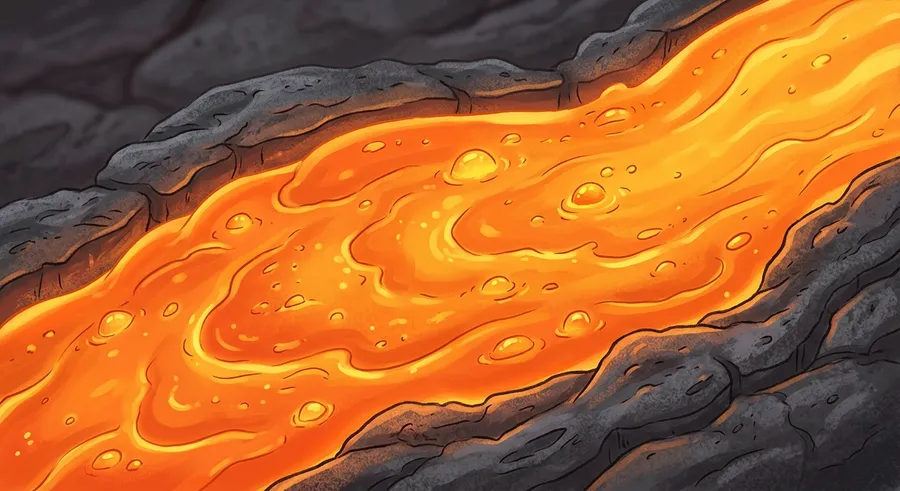 Thick glowing orange molten rock flowing like liquid fire