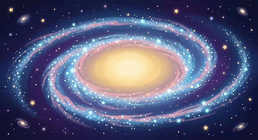 A spiral galaxy with curved arms sweeping out from a bright centre