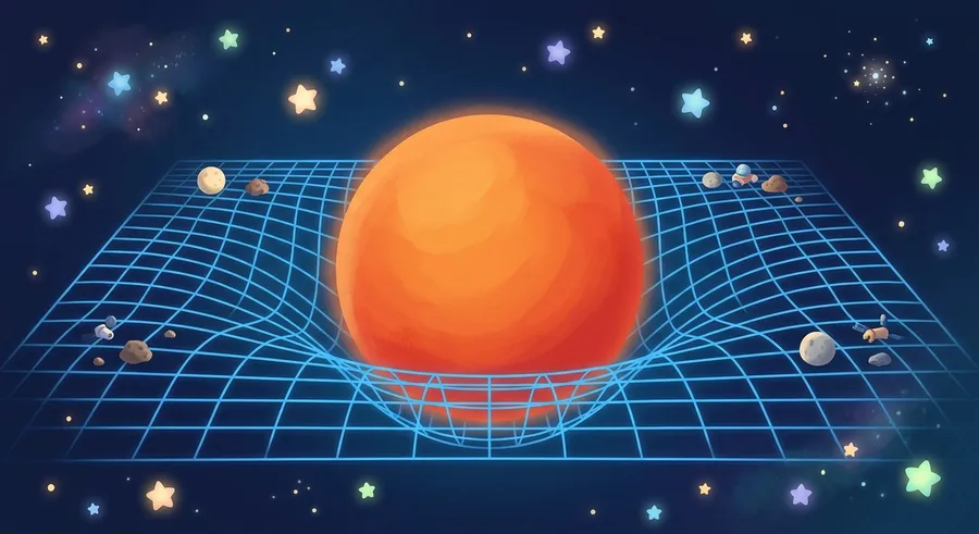 A grid of space bending around a heavy object to show curved spacetime