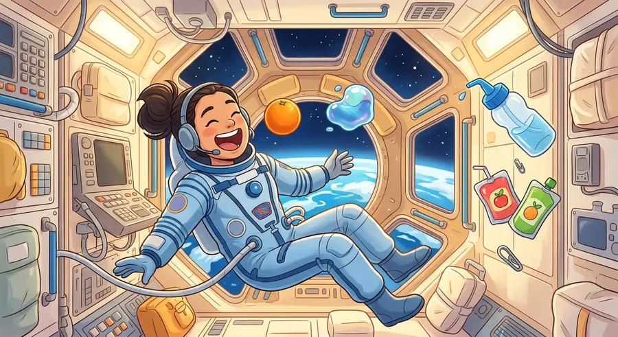 An astronaut catching floating food in microgravity on the space station