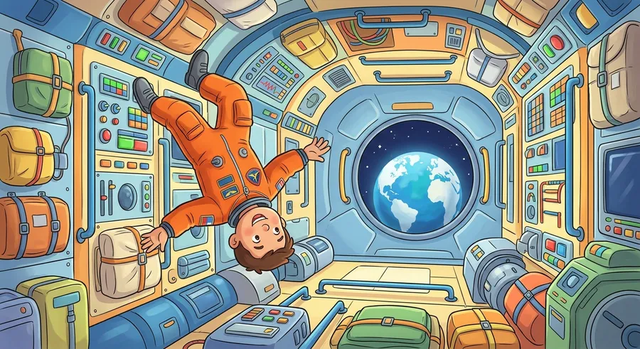 An astronaut drifting weightlessly aboard the space station