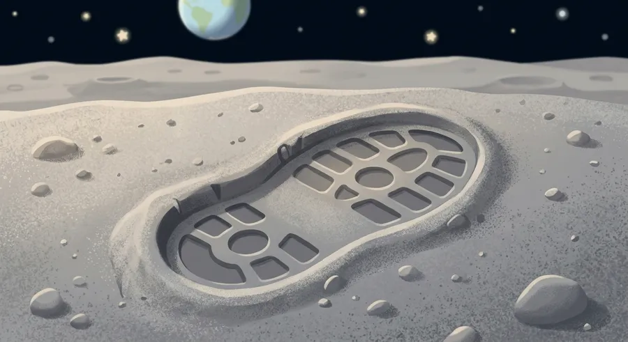 An astronaut's boot print left in the grey lunar dust