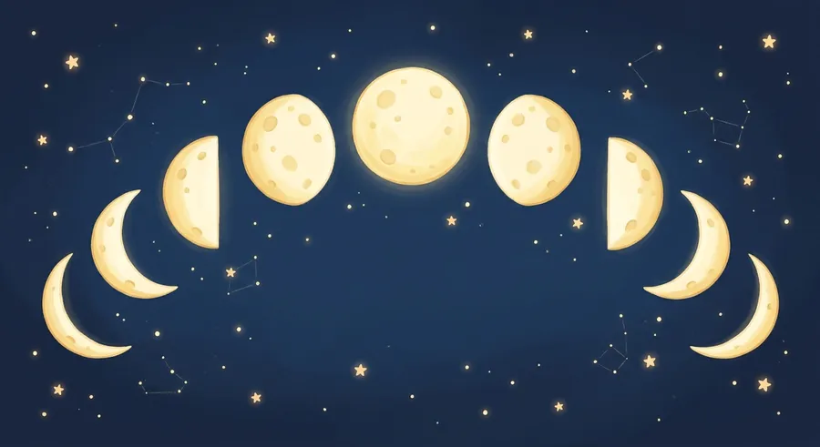 The changing phases of the Moon from crescent to full