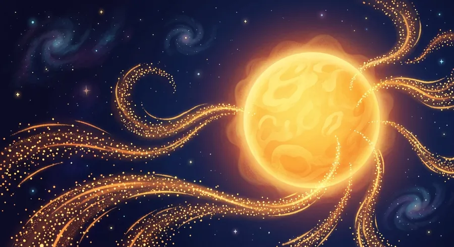 A stream of charged particles flowing outward from the Sun