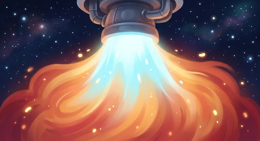A rocket engine blasting hot gas downward to push the rocket up