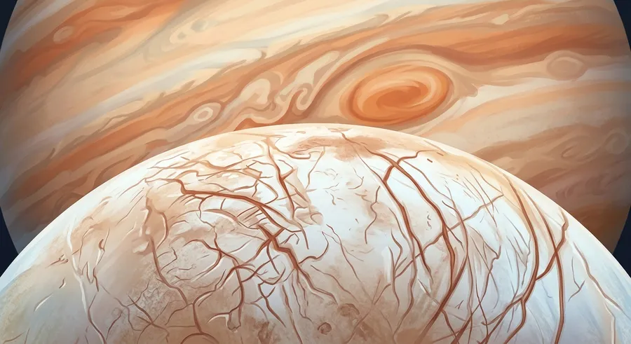 Jupiter's icy moon Europa with its cracked frozen surface