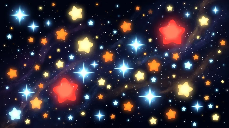 Stars shining in different colours, from hot blue-white to cool red