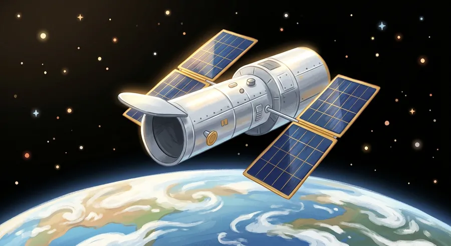 The Hubble Space Telescope floating in orbit above Earth