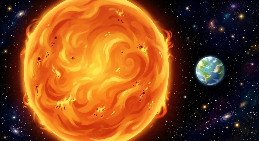 The enormous Sun shown beside the tiny Earth for size