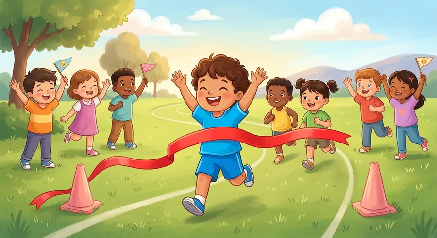 Get ready to run! Learn about racing, starting lines, finish lines, and how fast legs can carry us.