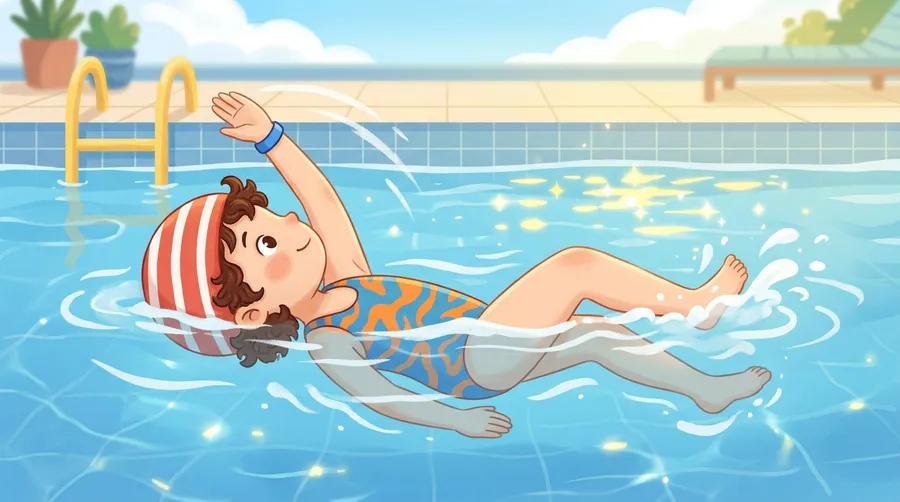 A swimmer doing backstroke in a clear pool